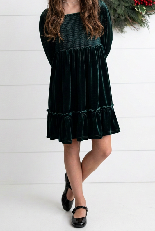CHRISTMAS VELVET SMOKED DRESS