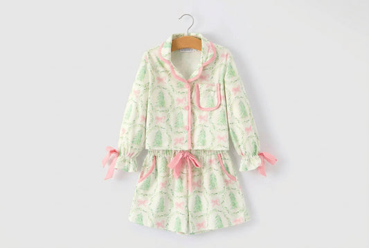 PINK & GREEN CHRISTMAS TREE/BOW PAJAMAS