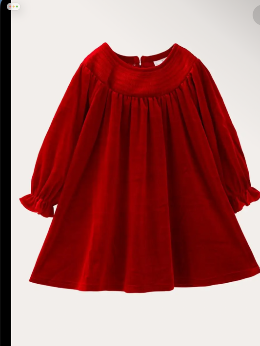 SMOCKED RED VELVET CHRISTMAS DRESS
