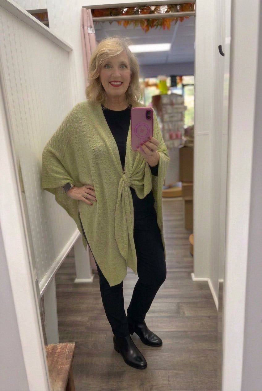 COZY PONCHO SWEATER SHAWL WRAP: PEAR GREEN