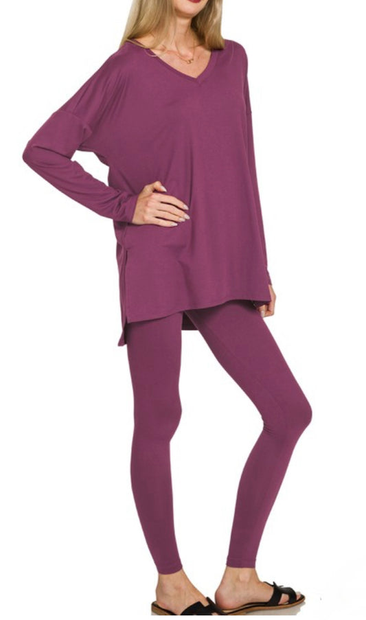 BRUSHED MICROFIBER SET EGGPLANT