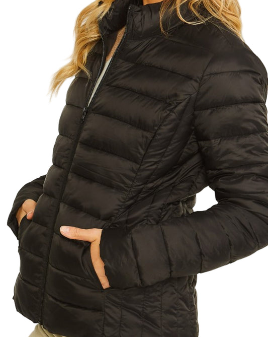 ZIP UP PUFFER JACKET & STORAGE BAG-BLACK