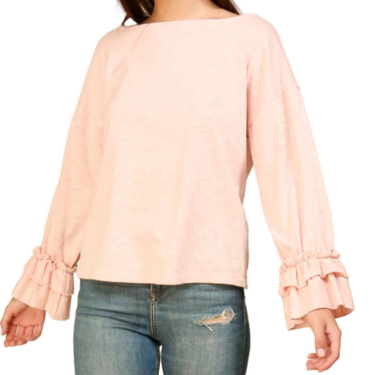 LONG SLEEVE KNIT TOP WITH RUFFLE DETAIL