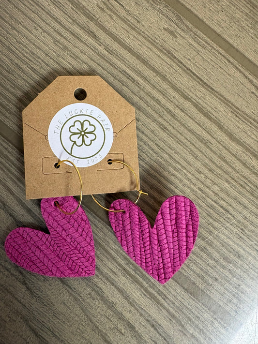 EARRINGS: LEATHER PINK HEARTS