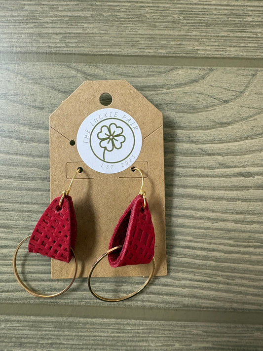 EARRINGS: RED LEATHER WITH GOLD HOOPS