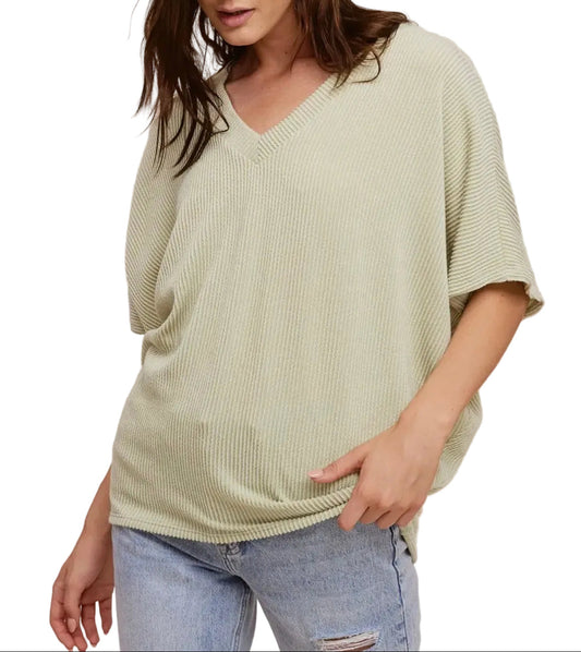 RIBBED DOLMAN V-NECK TOP