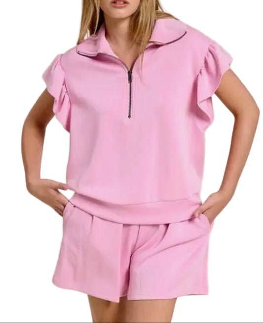 HALF ZIP  SCUBA SET WITH RUFFLE SLEEVE
