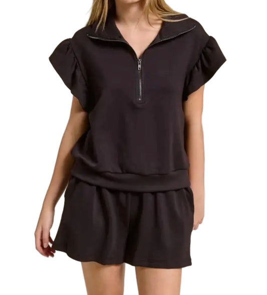 HALF ZIP SCUBA SET WITH RUFFLE SLEEVE