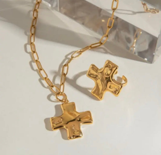 18K STAINLESS STEEL TARNISH FREE CROSS NECKLACE-GOLD
