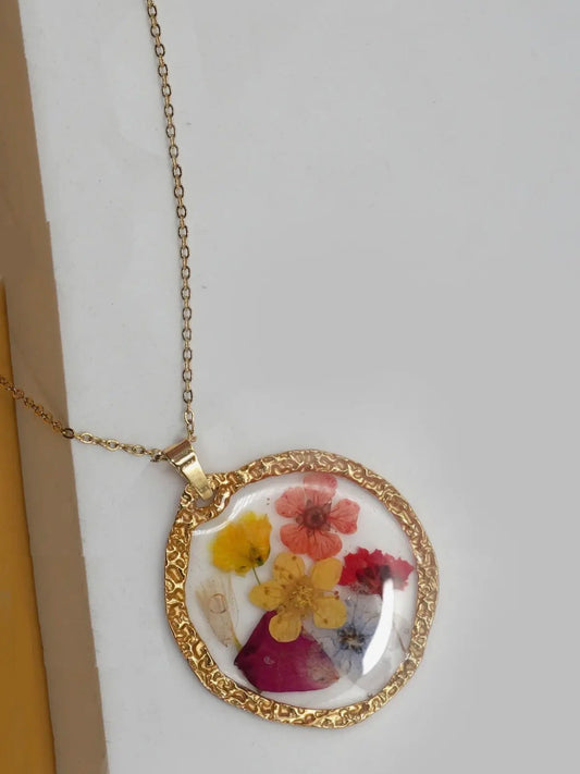 STAINLESS STEEL TARNISH FREE PRESSED FLOWER ROUND-GOLD