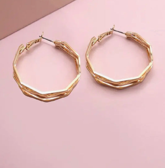 OCTAGON QUAD HOOP WITRE EARRINGS-GOLD