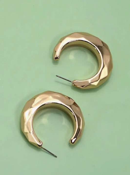 CHUNKY BUBBLE FACETED CUT HOOP EARRINGS-GOLD