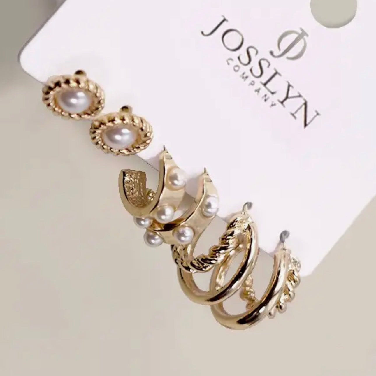 GOLD PEARL HOOP STUD TRIO EARRINGS