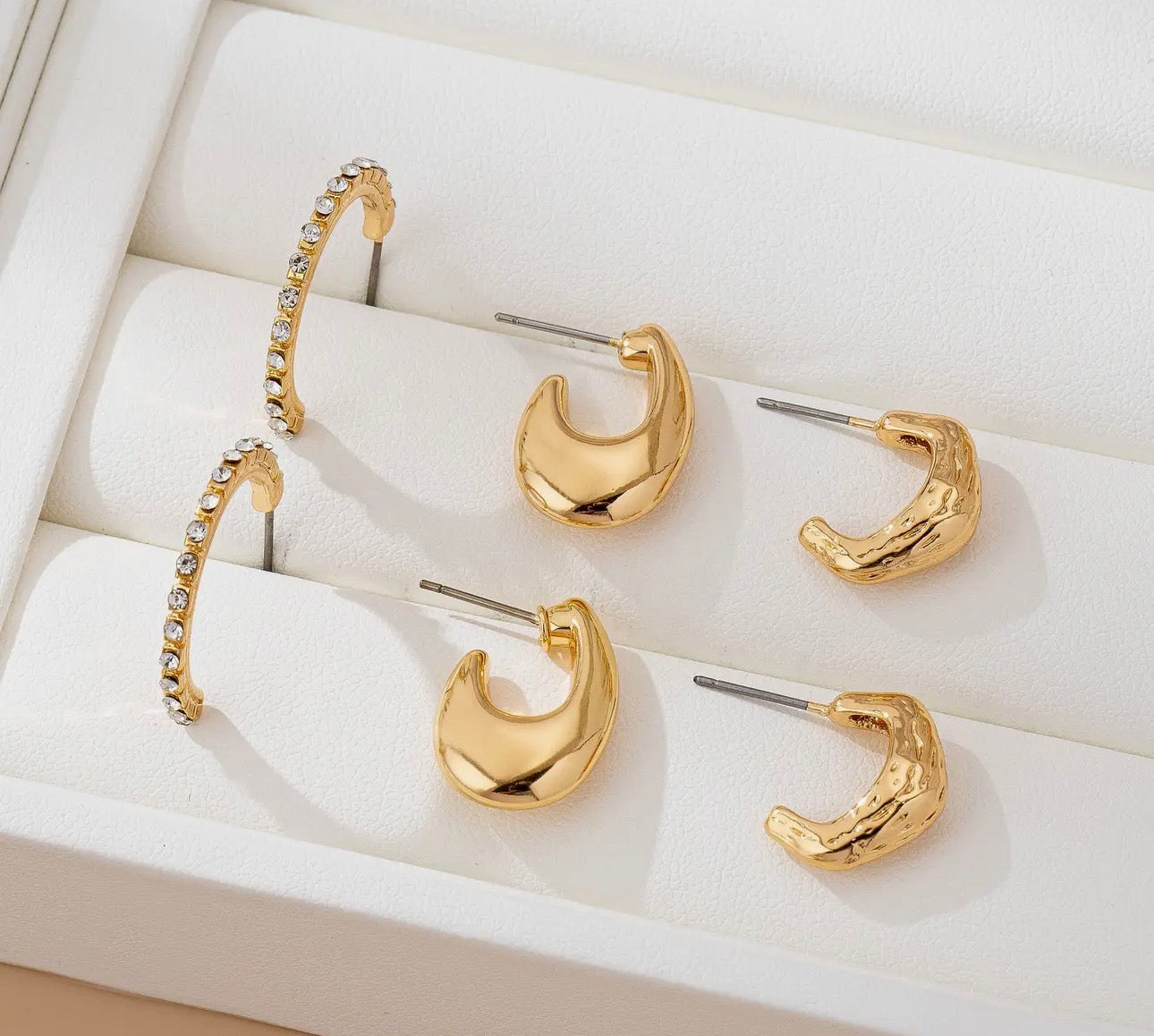 TAPERED RHINESTONEHUGGIE HOOP TRIO EARRINGS-GOLD