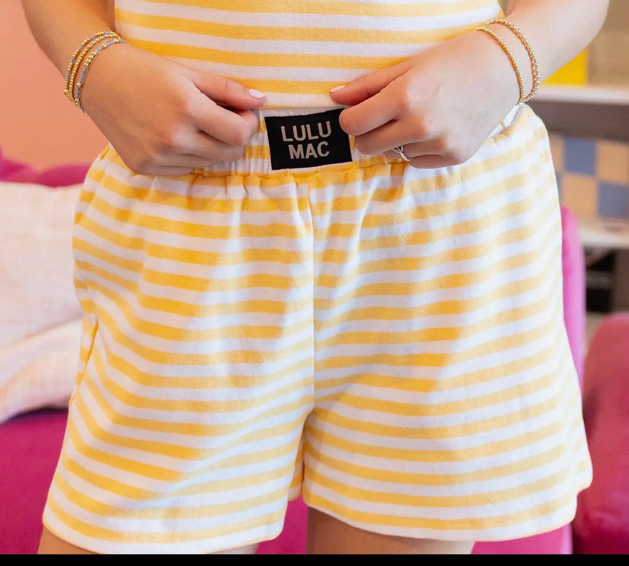 LULU MAC LEMON STRIPED SHORTS