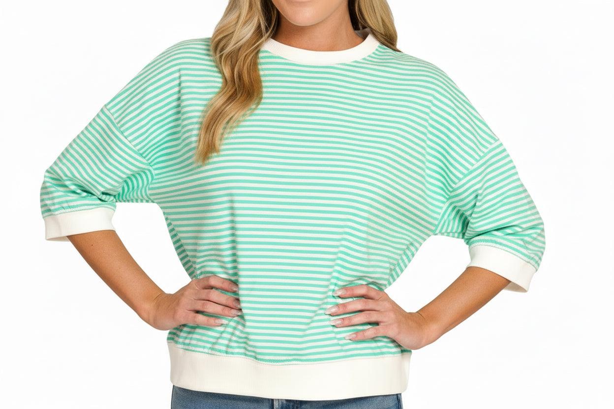 MINT & WHITE STRIPED PULLOVER