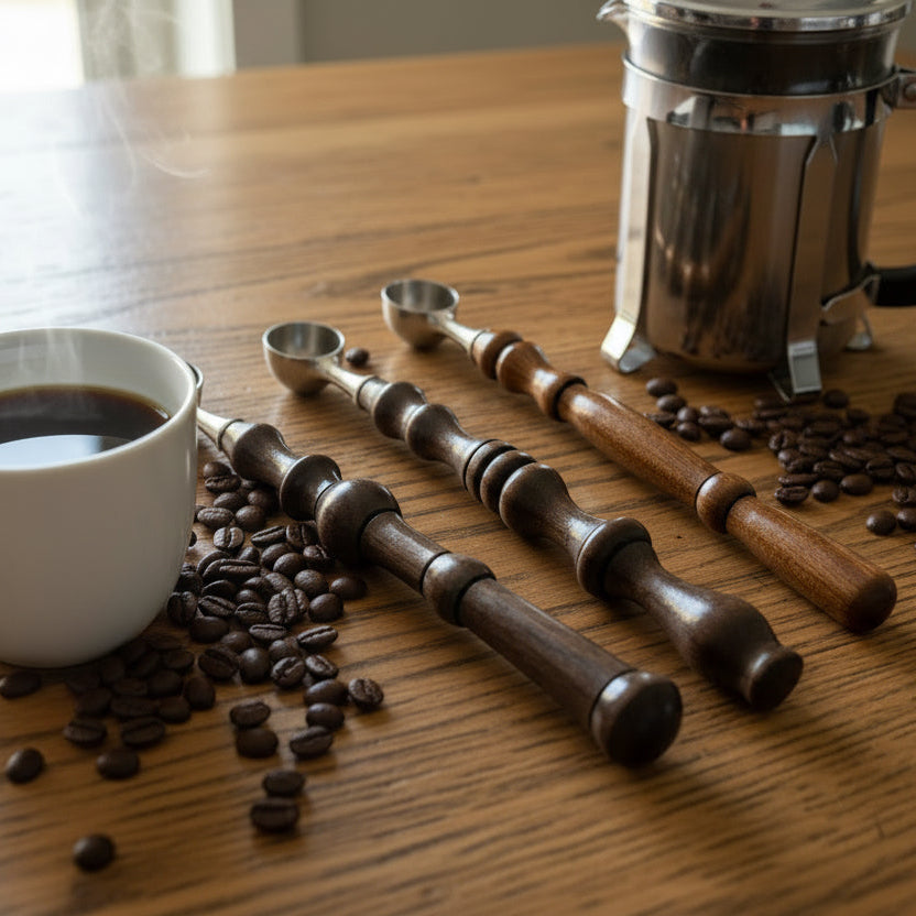 LONG HANDLE HAND MADE REAL WOOD COFFEE SCOOPS