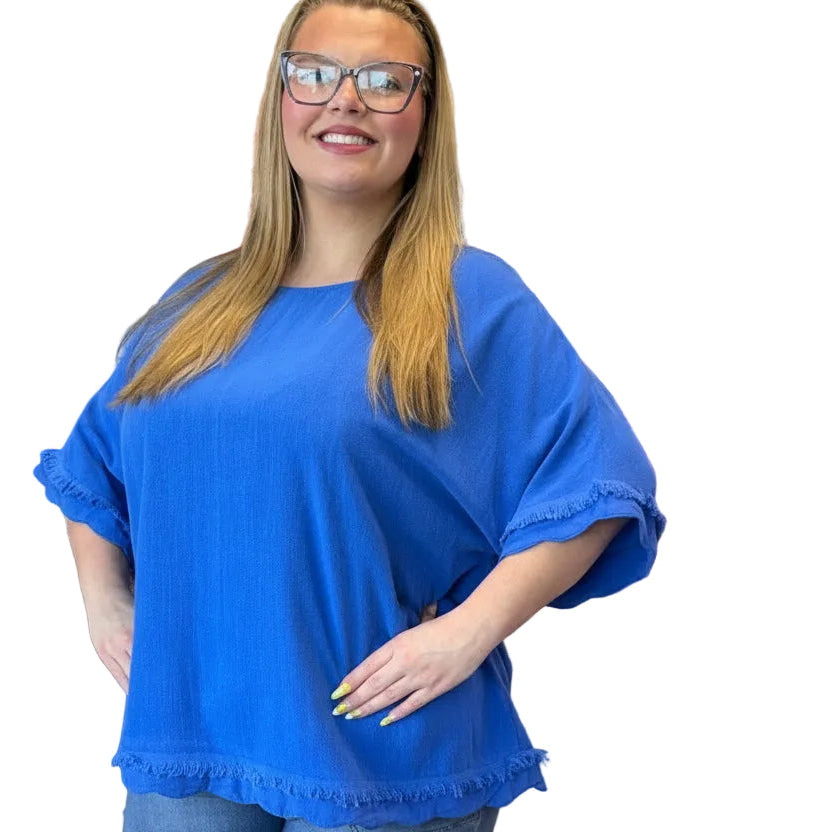 LINEN FRAYED HEM TOP