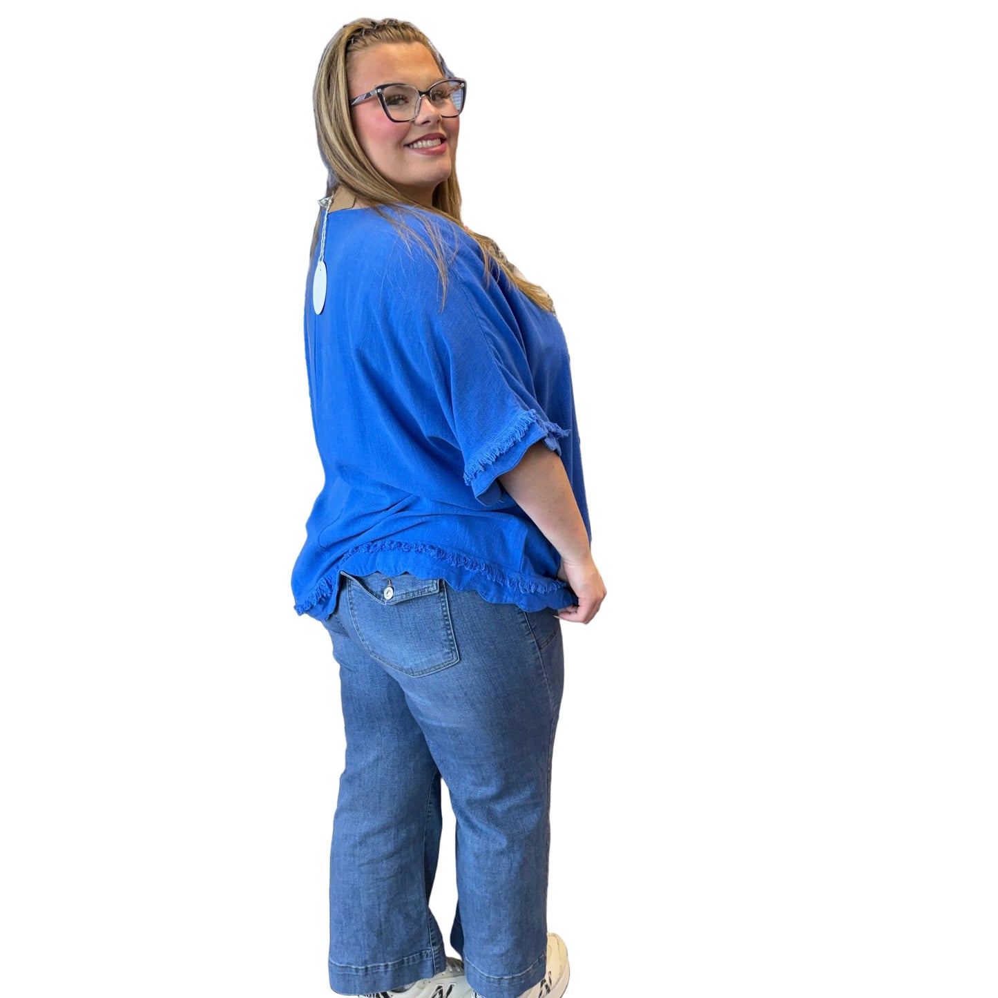 LINEN FRAYED HEM TOP