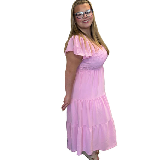 PINK FLUTTER SLEEVE  DRESS