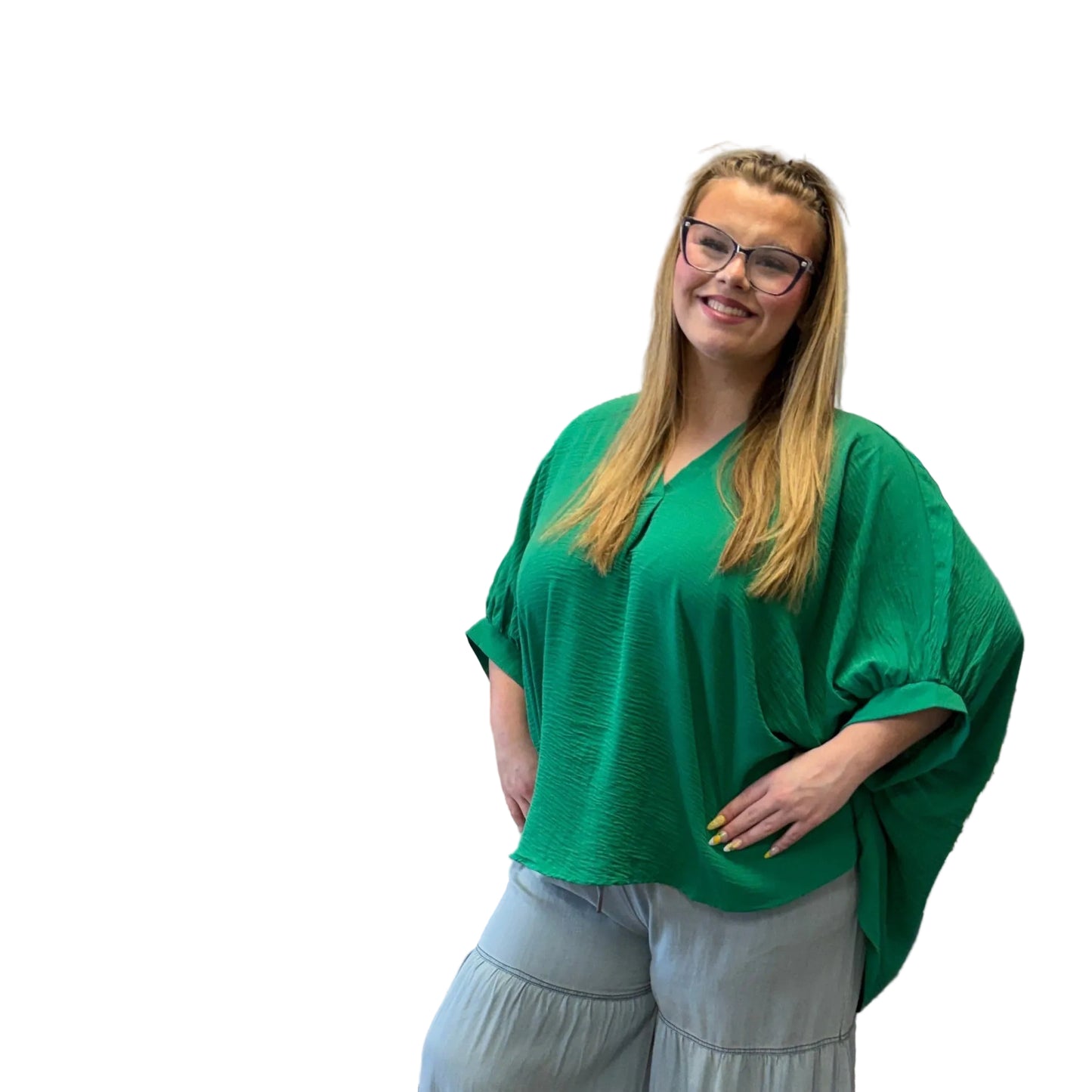 KELLY GREEN WOVEN TOP