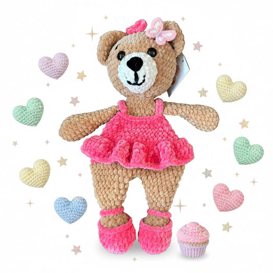 STUFFIE:  MAGGIE THE BEAR WITH PINK DRESS