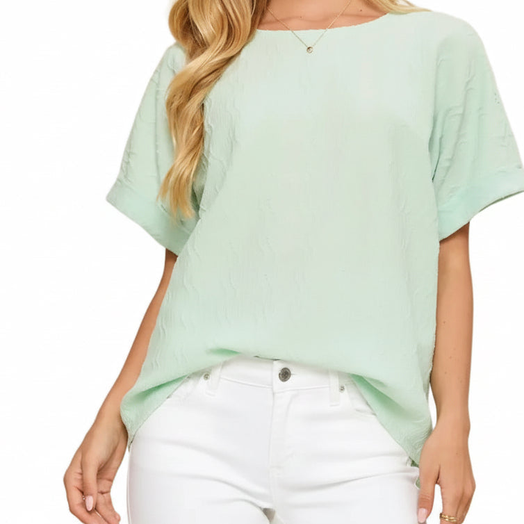 MINT JULEP TEXTURED WOVEN TOP