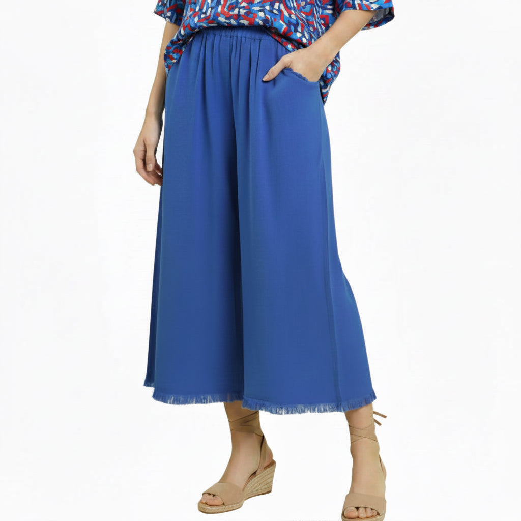FRAYED HEM WIDE LEG PANTS