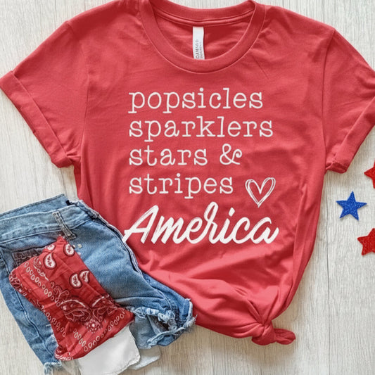 POPSICLES, SPARKLERS, STARS & STRIPES RED TEE YOUTH