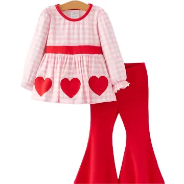 GIRLS VALENTINE'S DAY HEART APPLIQUÉ PLAID SET