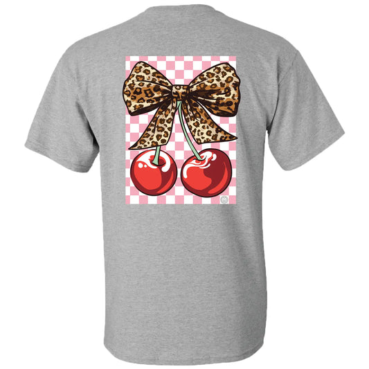 LEOPARD CHERRY SOUTHERN SASSY PREPPY SHORT SLEEVE GRAPHIC TEE